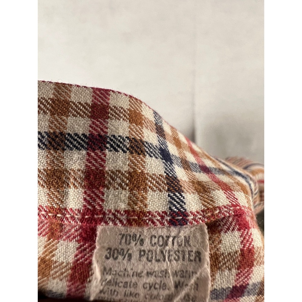 Vintage LL Bean Mens Large Red Navy Tattersall Check Button Down Made in USA - Picture 5 of 6
